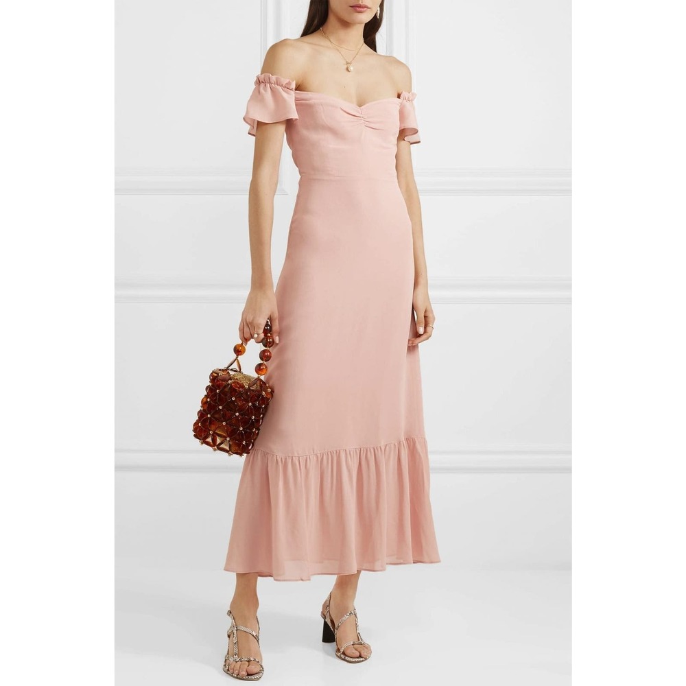 REFORMATION Butterfly Off The Shoulder Strapless Maxi Dress Pink NWOT Petite